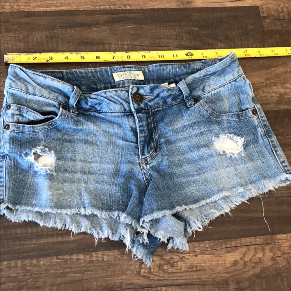 Distressed jean shorts